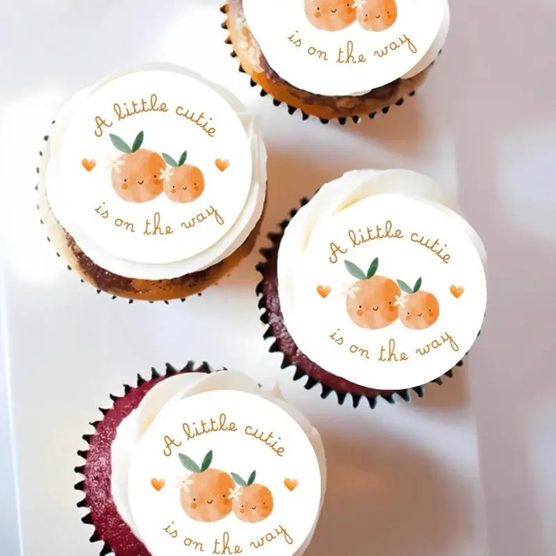 Little Cutie On the Way Orange Edible Treat Toppers: Cupcakes, Oreos, Cakes Cutie Themed Baby Shower Edible Decorations
