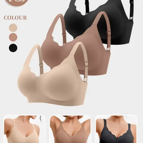 1/2/3/4PCS Seamless Jelly Bralette Bra, Women's Wave Edge Bra, Gathered Lift Medium Support, Wireless Comfort Fitted, Casual, Wire Free Bralette, Perfect for Everyday Wear