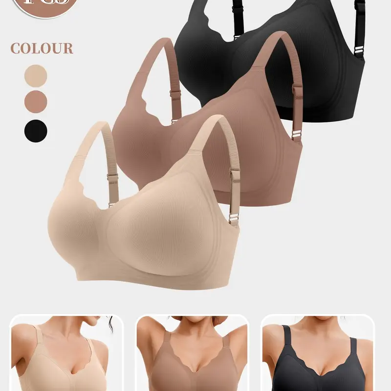 1/2/3/4PCS Seamless Jelly Bralette Bra, Women's Wave Edge Bra, Gathered Lift Medium Support, Wireless Comfort Fitted, Casual, Wire Free Bralette, Perfect for Everyday Wear