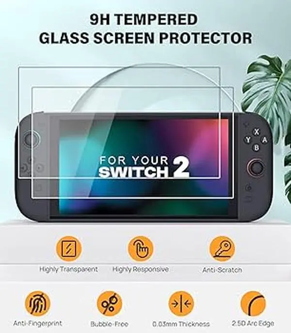 Tempered Glass Screen Protector for NS Nintendo Switch 2 Console 2.5D Arc Edge Scratch Resistant Anti-Fingerprint Touch Sensitive