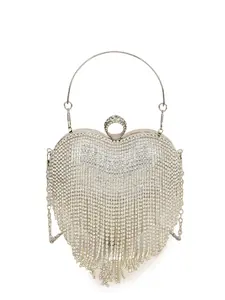 Heart-Shaped Evening Bag for Women, Tassel Sparkle Rhinestone Party Clutch, Elegant Prom Ballroom Handbag, Stylish Banquet Purse