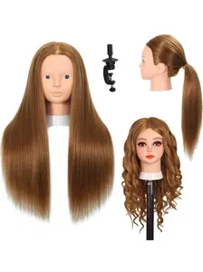 22 Inch 80% Real Human Hair Training Head, Hair Practice, Cosmetology Hairdressing Mannequin Doll Head with Table Clamp, DIY Holiday Gift for Kids Girls