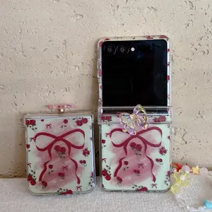 Cute 3D Rotating Bow Rose Phone Case For Samsung Galaxy Z Flip 7 6 5 4 3 FLIP7 Cover with Charm Hinge Cases Flip7 Hard Funda