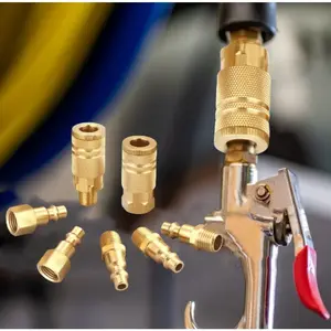 7Pcs Air Hose Fittings Quick Connect Brass Air Coupler and Plug Kit, Industrial Type D, 1/4 Inch NPT Air Compressor Fittings