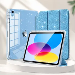Case for iPad (A16) 11th Generation 11 Inch 2025, iPad 10th Generation Case 10.9 Inch 2022, Glitter TPU Cover with Shiny Clear Back Shell & Pencil Holder,Auto Wake/Sleep,Sky Blue woman gift
