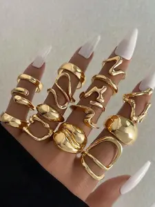 Women's Elegant Wide Band Ring Set, Exaggerated Smooth Geometric Design Stackable Ring, Fashion Jewelry for Party, Daily Clothing Decor, Trendy All-match & Exquisite Jewelry for Gift, Stacking Ring Set