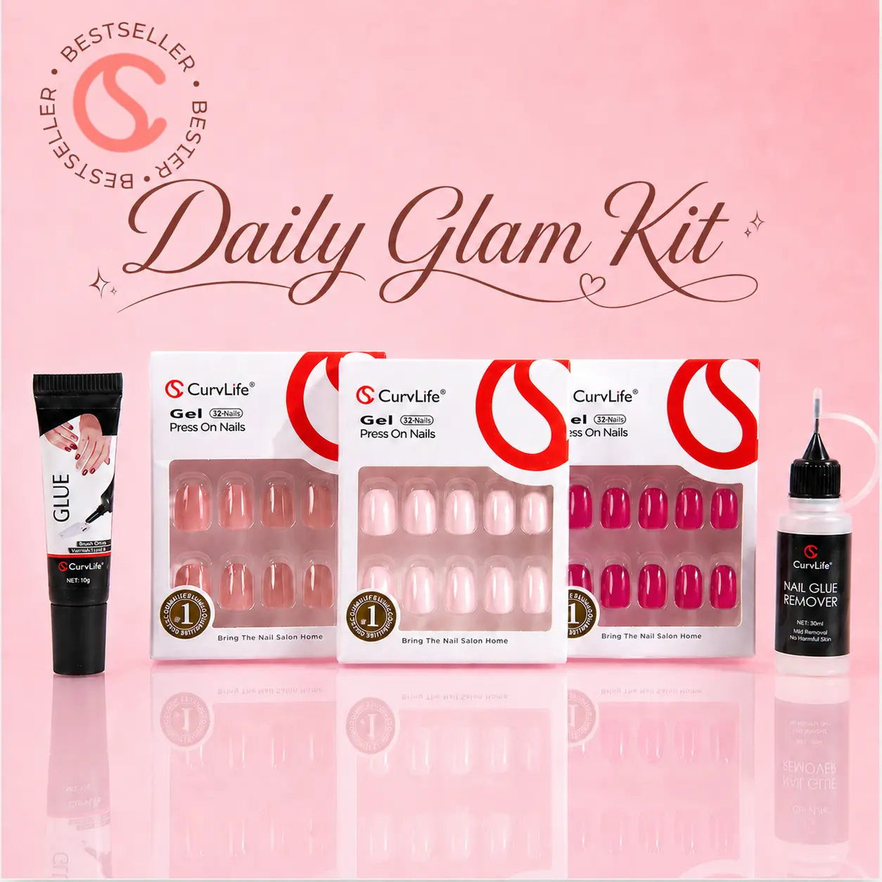 CurvLife Luxe Nail Wardrobe Bundle | 50% OFF | Choose Curated Press-On Nail Sets in Almond, Oval, Short Square & Squoval Shapes with Glue, Remover & Adhesive Tabs, Reusable Salon-Ready Nails for Everyday Glam, Travel & Gifting Moments & Selfcare