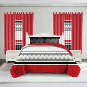 9 Piece Microfiber Bedding Set with Bedspread Pillowcases and Curtains Bohemian Geometric Patterns for Bedroom Dorm Room Home Decor Queen King Full Size Fall Winter Gift Ideal for Christmas Farmhouse Style Soft and Cozy