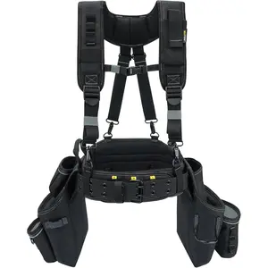 Carpenters Tool Belt with Suspenders Tool Belt Combo Organizer With Tool Suspenders with 32 Pockets and Loops fits 32"-50"Waist for Electrican/Contractor/Technican/(Black)