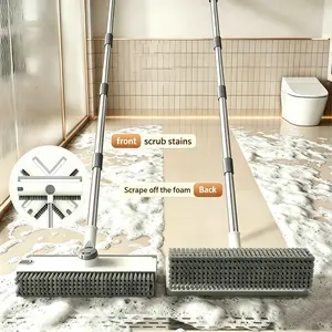 3-in-1 floor cleaning brush with a 54-inch adjustable long handle and scraper, 360° rotating stiff bristles, suitable for cleaning shower rooms, bathrooms, patios, garages, kitchens, walls and decks, glass surfaces, a must-have cleaning tool for the home