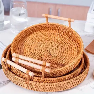 Hand-Woven Rattan Fruit Basket, Living Room Household Storage, Bamboo Tray, Decorative Display, Space Saving, Fruit Plate, Bread & Snack Basket