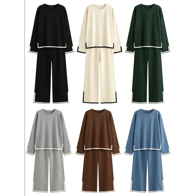 Women’s 2 Piece Sweater Sets Long Sleeve Knit Pullover and Wide Leg Pants Tracksuit for Stylish Lounge WearGift
