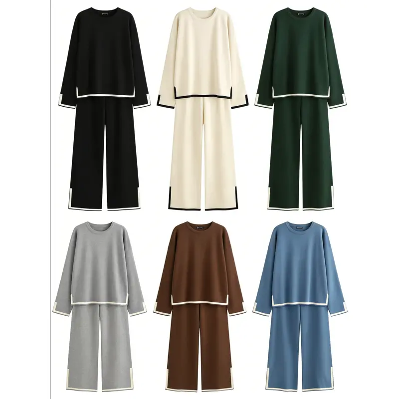 Women’s 2 Piece Sweater Sets Long Sleeve Knit Pullover and Wide Leg Pants Tracksuit for Stylish Lounge WearGift