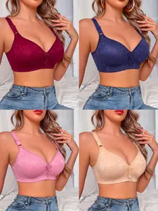 Four-Piece Floral Print Push-Up Bra Set, Wireless Seamless Women's Underwear, Comfortable and Stylish Lingerie for Everyday Wear