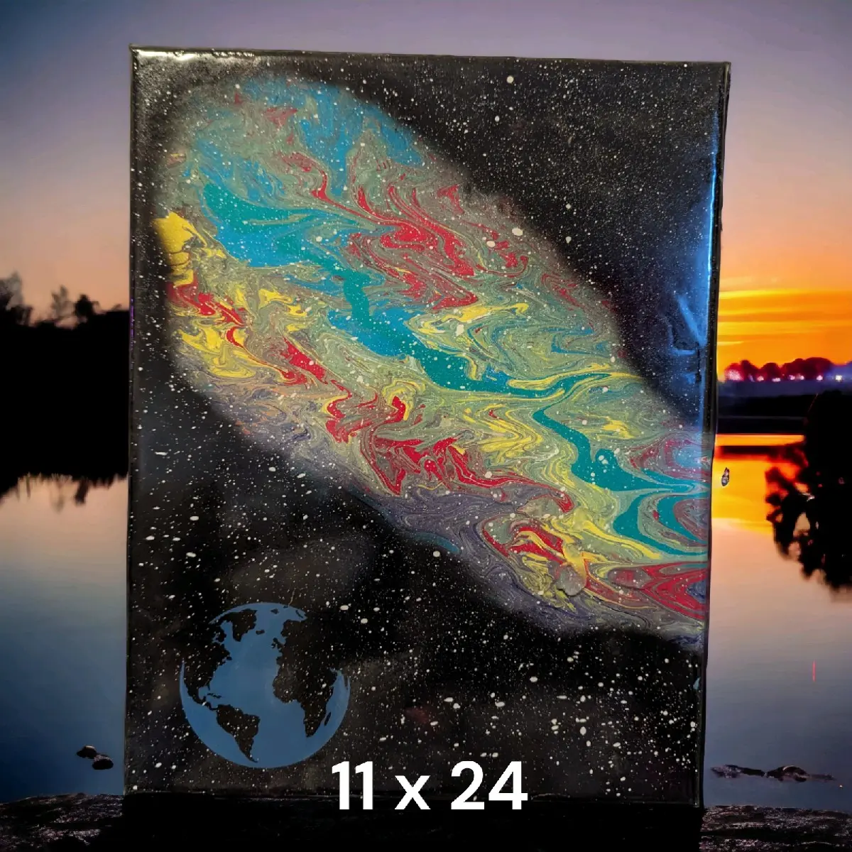 on of a kind 11 x 14 Galaxy Acrylic Abstract Painting with Resin coating