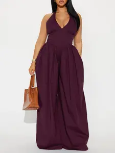 Lighter Than Air Poplin Halter Jumpsuit - Wine