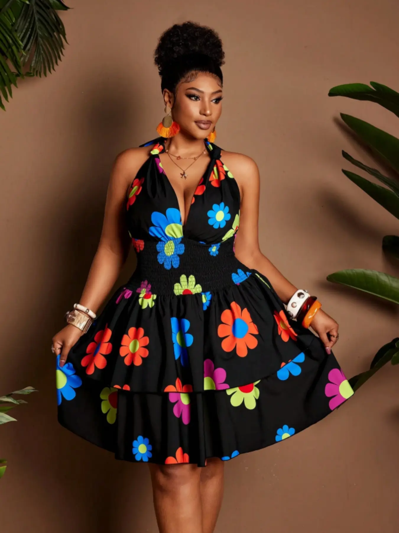 Plus-Size Strapless Sweet Floral Print Elegant and Fashionable Dress campingessentials