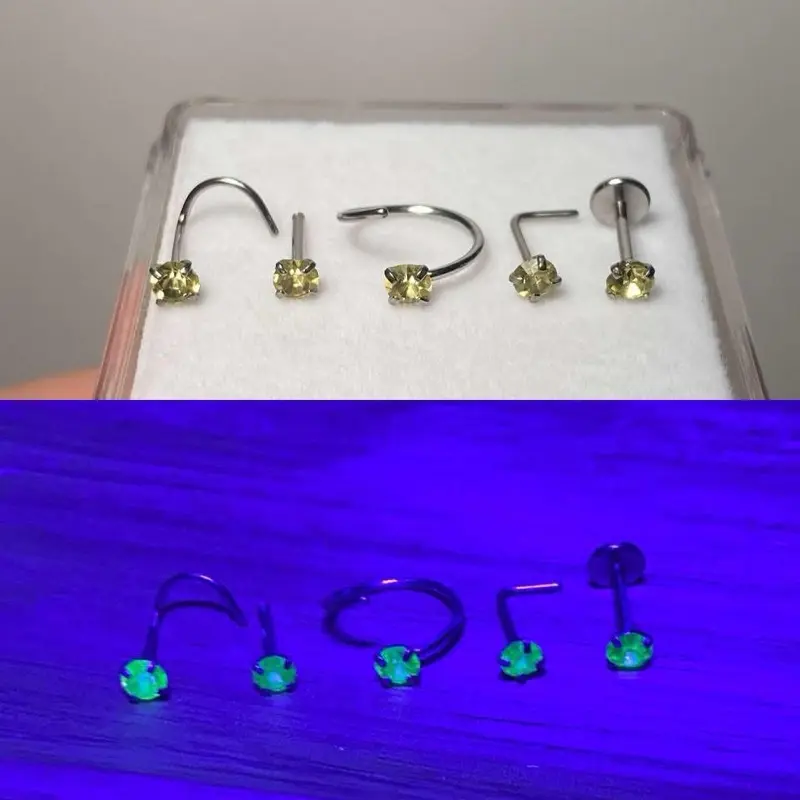 Uranium Nose Studs, silver or gold, 316L surgical steel, hypoallergenic, you choose shape