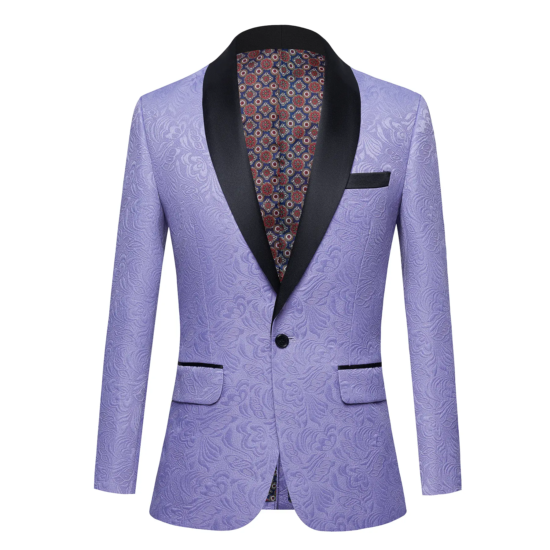 Men's Purple Floral Paisley Sequin Blazer, Formal Shawl Lapel Tuxedo Jacket for Prom, Weddings, and Parties, Menswear, Party, Sequins, Cruises, Prom Banquet, Multiple Pockets, Fashion, Blazer Jacket, Prom Events