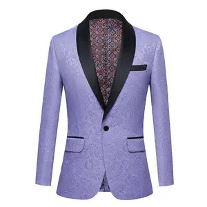 Mens Floral Tuxedo Jacket Paisley Shawl Lapel Suit Blazer Jacket for Dinner,Prom,Wedding-Purple