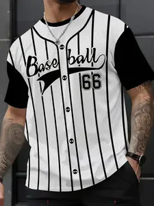 Men's Baseball Stripe T-Shirt, Colorblock Short Sleeve, Round Neck Summer Casual Sport Top, All Seasons Wear