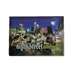 6ixth Street Austin Texas Rectangle Magnet with Magnets Minimalistic Design Featuring Cityscape and Text Decor