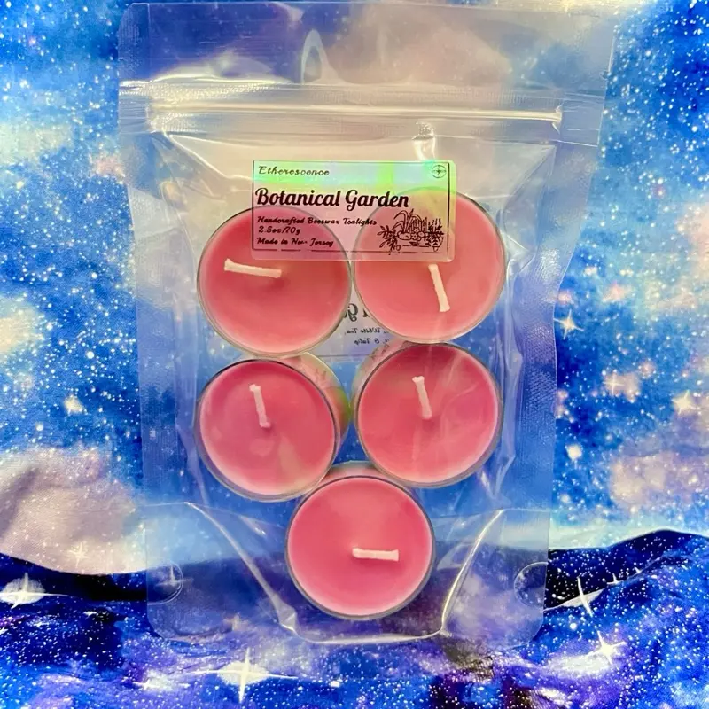 Handmade Beeswax Tealights, 5-Pack Botanical Garden Scented Candles with Fresh Floral Aroma and  Decor