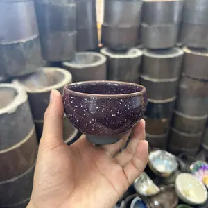 Chic Purple Ceramic Bowl with Sparkling White Speckled Glaze Design -319