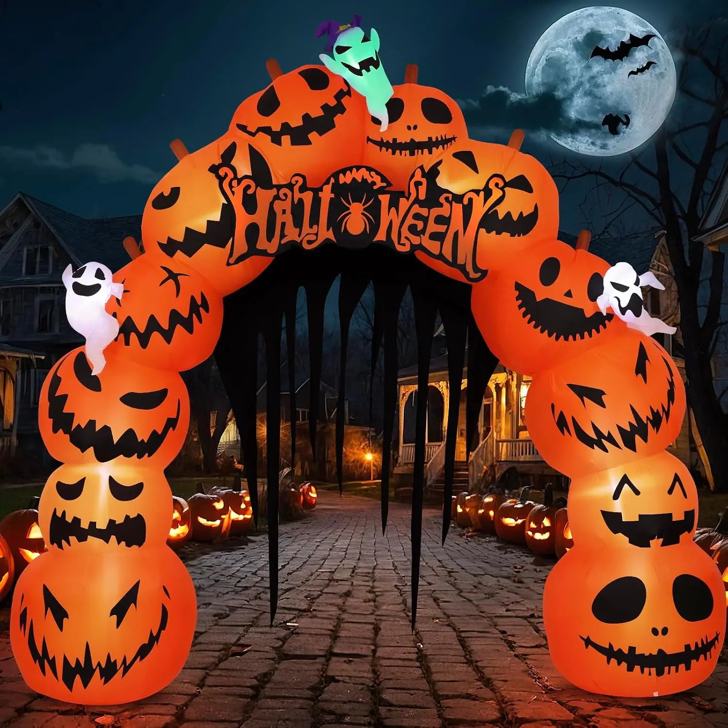 MGparty 10FT Halloween Inflatables Pumpkin Archway with LED Built-in Halloween Yard Decoration Blow Up Inflatable for Outdoor Indoor Garden Lawn (10Ft Pumpkin Archway)spooky season decor, spooky yard decor, halloween yard decor, halloween gift for him and