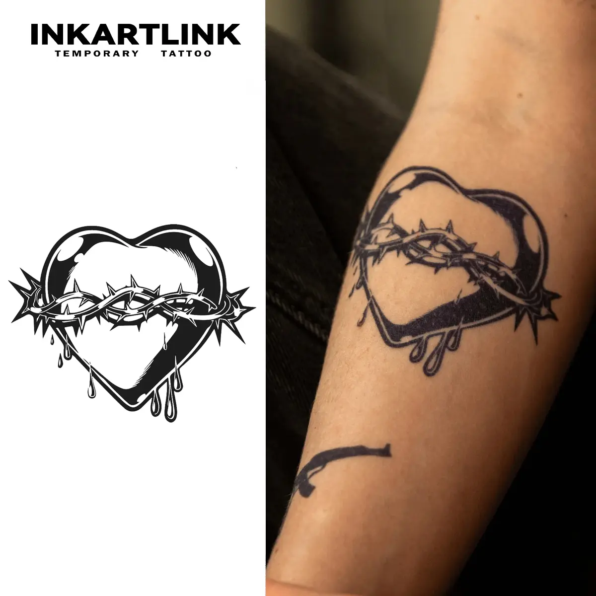 INKARTLINK 2 Sheets Semi-Permanent Temporary Tattoos, Realistic Look Lasting 1-2 Weeks, Waterproof Tattoo Tech for Men and Women, Love & Thorny Design, Realistic Temporary Tattoos