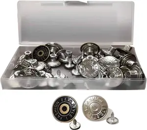 24 Sets  and Copper Jean Buttons, Replacement Kit with Buttons & Fasteners in Clear Plastic Storage Box for Denims, Jeans, and Jackets Repair (12 Pieces Per Color) ()
