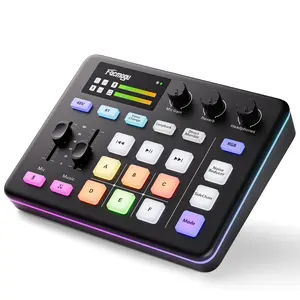 Facmogu G9 Black Audio Mixer, Streaming RGB PC Mixer with XLR Microphone Interface, Volume Fader, Mute Button, 48V Phantom Power, Sound Board Podcast Equipment for Live Streaming, Podcast Recording
