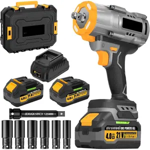 1600Nm Cordless  Wrench, 21V 1/2" 1180Ft-lbs   with 2 x 4.0Ah , High Torque Pistola De Impacto with 6 Sockets, Brushless Llave De Impacto Driver for //Mower