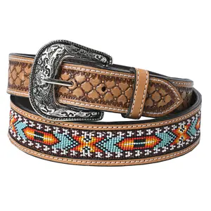 HILASON Western Genuine Leather Belt for Men Women Cowboy Cowgirl Handmade Unisex Full Grain Heavy Duty Tooled Beaded Belt