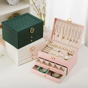 [Valentine's Day gift] 3 Layer Jewelry Box, Jewelry Holder with Lockable Drawer, Large Jewelry Boxes & Organizer with Velvet Earring Holder, Gifts for Mom Women