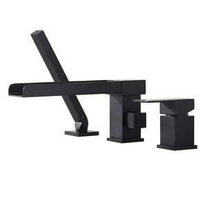 Waterfall Roman Tub Faucets Black: Deck Mount Bathtub Faucet with Sprayer, Garden Tub Faucet Set 3 Holes