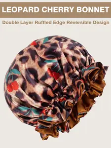 Leopard Print Oversized Satin Sleep Cap, Elegant Trim Design, Stretchy Nightcap, Lightweight Elastic Bath/shower Hat, Women's Sleep Cap