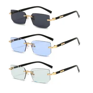 3PC Rimless Sunglasses Rectangle Fashion Popular Women Men Shades Small Square Sun Glasses For Female Male Summer Traveling Oculos