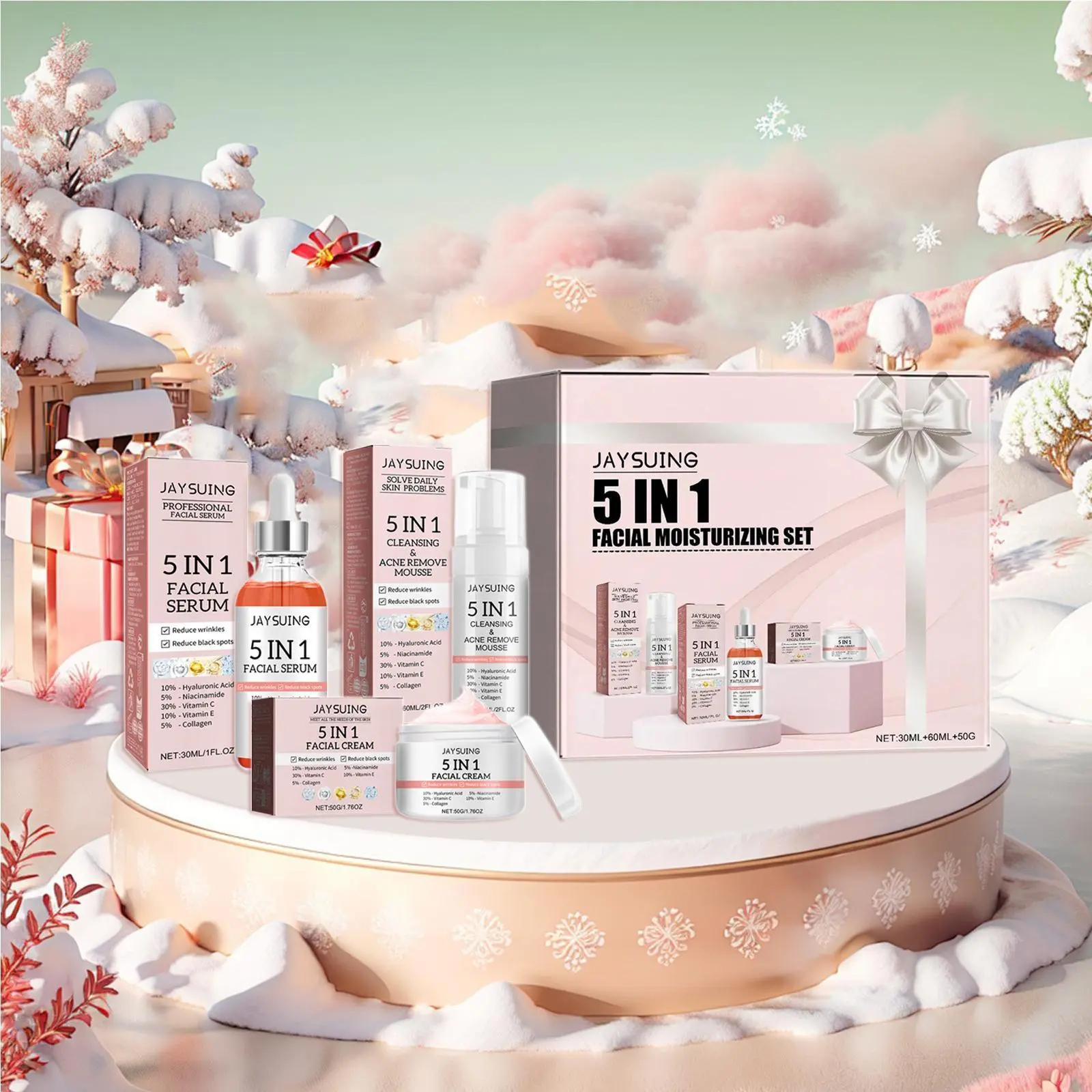 5 in 1 Skin Care Kit, Moisturizing Skin Care Set, Including Moisturizing Cream, Moisturizer with Hyaluronic Acid & Kojic Acid & Serum & Cleanser & Toner & Lotion, Hydrating Skin Care Tool for Women, Skin Repair, Daily, Hydration Care Set