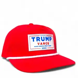 Trump Vance Make America Great Again Red Rope Hat | Donald Trump and JD Vance Rubber Patch Snapback Hat for Men or Women