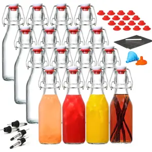 16 Pack 8.5oz Flip Top Glass Bottles, Swing Top Beer Brewing Bottle for 2nd Fermentation, Kombucha, Kefir, Vanilla Extract, Bonus 4 Bottle Pourers