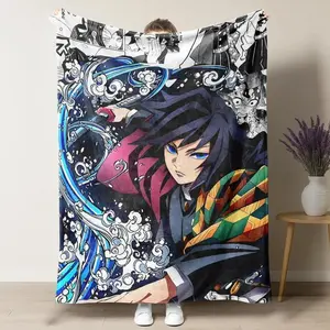 Demon Slayer Hashira Cartoon Character Lightweight Flannel Blanket - Premium, Soft, Fluffy, Durable Flat Weave Portable Throw with Shinobu, Giyu, Rengoku Classic Collage Art for Beds, Camping; Anime Enthusiasts' Gift