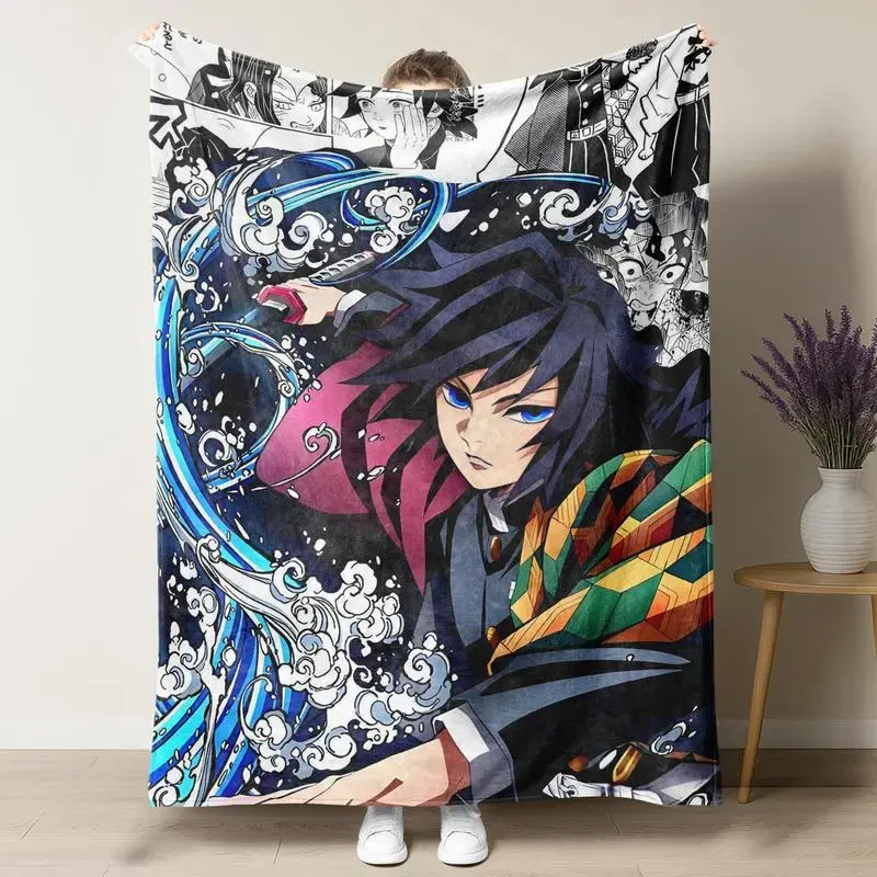 Demon Slayer Hashira Cartoon Character Lightweight Flannel Blanket - Premium, Soft, Fluffy, Durable Flat Weave Portable Throw with Shinobu, Giyu, Rengoku Classic Collage Art for Beds, Camping; Anime Enthusiasts' Gift