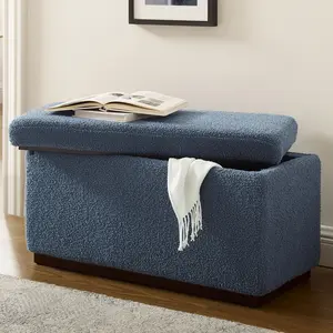 Bri Blue Boucle Upholstered Rectangle Storage Bench - Elegant Design for Home Storage