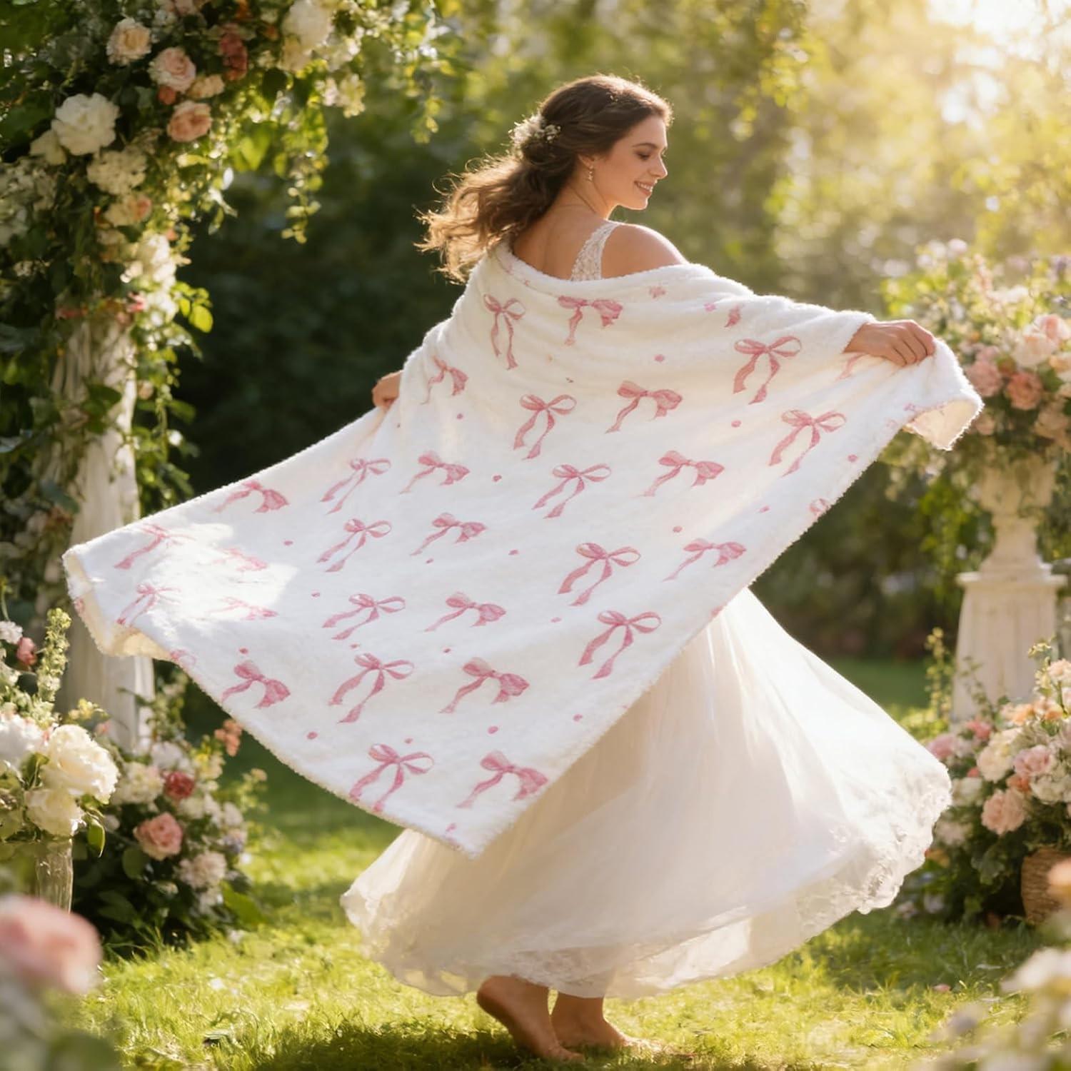 Pink bow blanket, bow gift, Easter bow gift, suitable for girls, ladies and children, pink spring flannel blanket, beautiful bedding with bows, Kid blanket