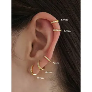 5 Pairs Small CZ Gold Hoop Earrings For Women, Huggie Hoop Earrings For Cartilage Helix Tragus In 18K Gold Plated, Tiny Cubic Zirconia Diamond Hoop Earrings (6/7/8/9/10mm)