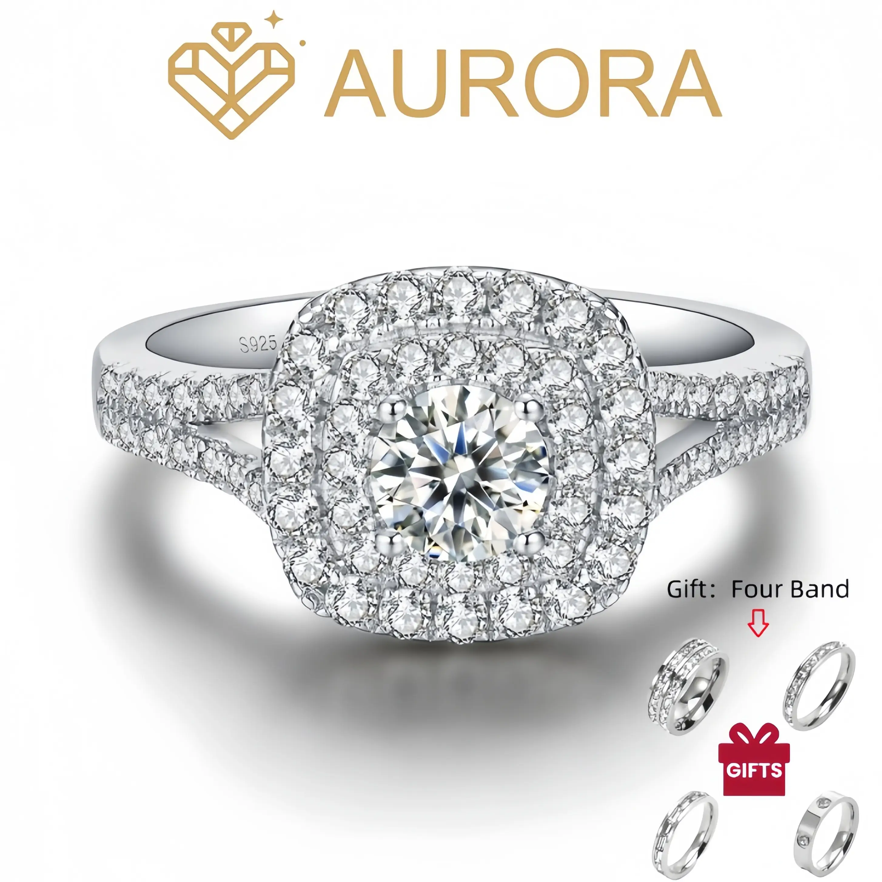 【#24 Halo Princess】Moissanite rings with 925 Sterling Silver 0.5Carat Anniversary Auspicious Wedding Engagement Jewelry Synthetic Moissanite