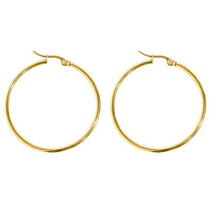 Thin Tube Hoop Earrings for Women by Ginger Lyne | 18K Gold over Stainless Steel Lightweight Classic Round Hoops | Minimalist Everyday Fashion Jewelry – 1mm Slim Design