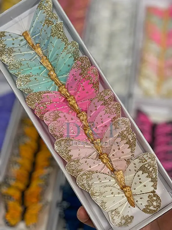 3 Inches Assorted Color Decoration Butterflies With Gold Glitter Pack of 12
