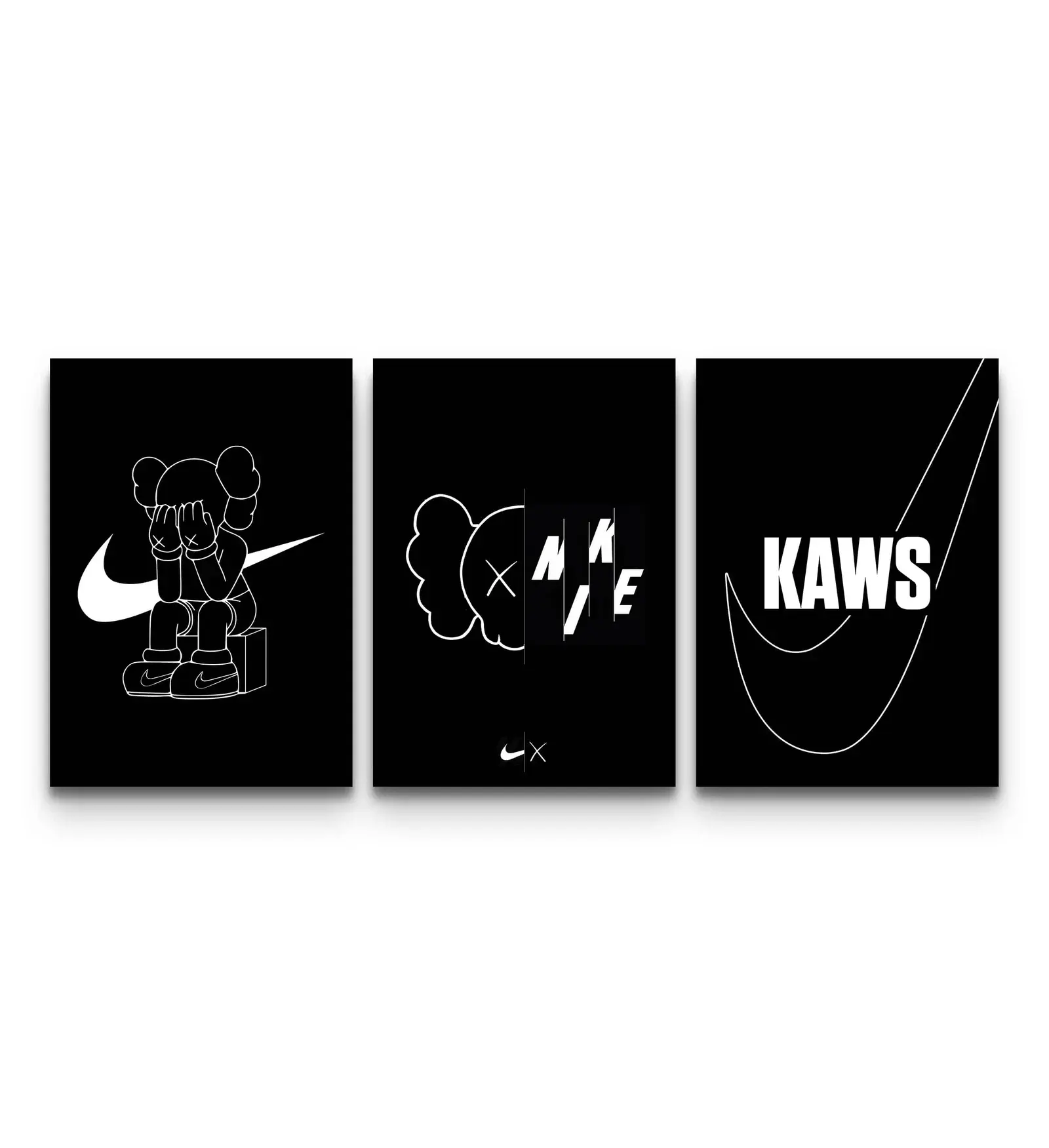 KAWS Nike Poster Set – Companion Swoosh Black & White Wall Art Poster Print Unframed